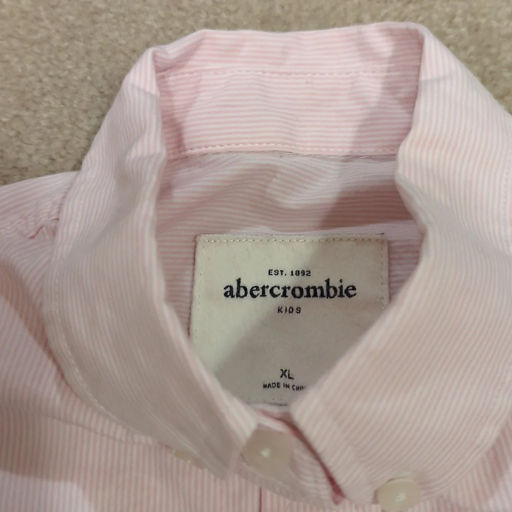 Two Girls Abercrombie Kids XL Button down Striped Shirts Navy Pink - Picture 5 of 5